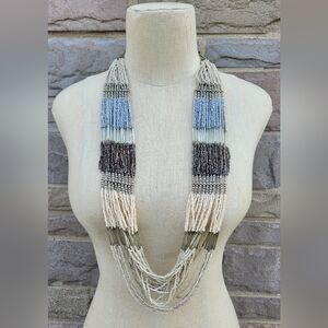 Loft Long Beaded Multi Strand, Multi Color Statement Necklace